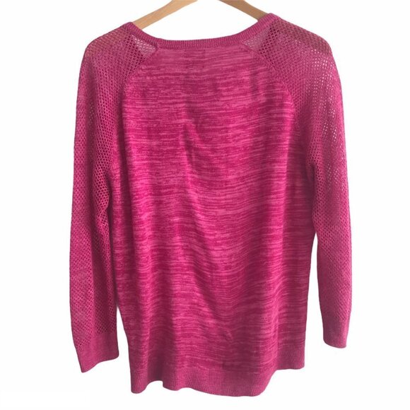 John + Jenn Space Dyed w/mesh Crewneck Pink L - Picture 2 of 9